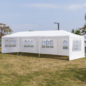 Heavy Duty Canopy Event Tent-10'x30' Outdoor White Gazebo Party Wedding Tent, Sturdy Steel Frame Shelter w/5 Removable Sidewalls Waterproof Sun Snow