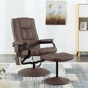 Massage Chair with Foot Stool Brown Faux Leather