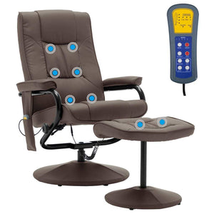 Massage Chair with Foot Stool Brown Faux Leather