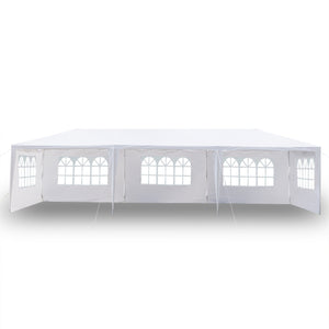 Heavy Duty Canopy Event Tent-10'x30' Outdoor White Gazebo Party Wedding Tent, Sturdy Steel Frame Shelter w/5 Removable Sidewalls Waterproof Sun Snow