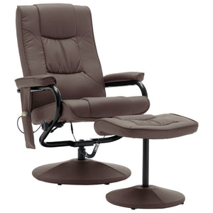 Massage Chair with Foot Stool Brown Faux Leather