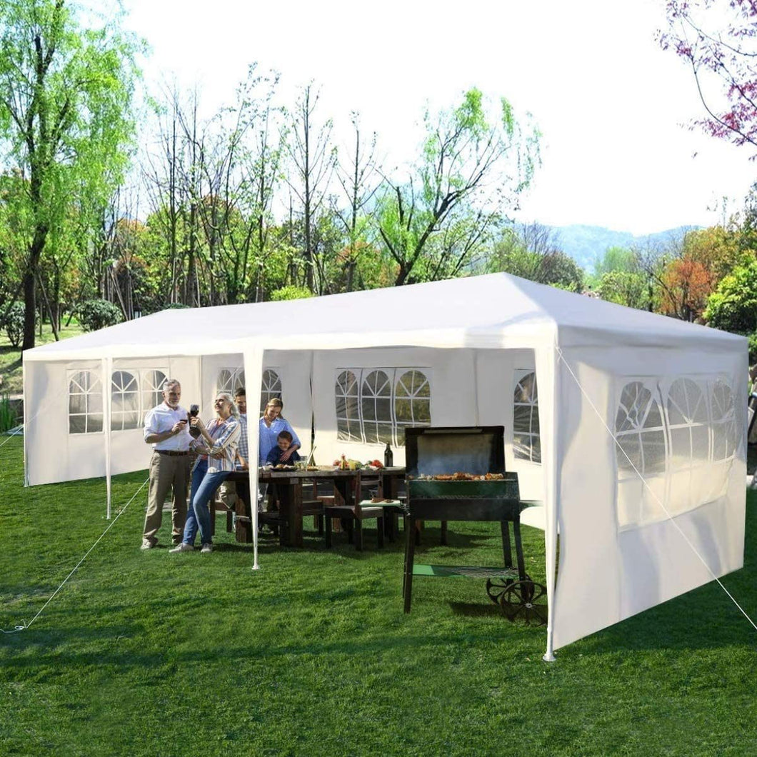 Heavy Duty Canopy Event Tent-10'x30' Outdoor White Gazebo Party Wedding Tent, Sturdy Steel Frame Shelter w/5 Removable Sidewalls Waterproof Sun Snow