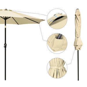 9ft Patio Umbrella Outdoor Market Table Umbrella with Push Button Tilt and Crank for Garden, Lawn, Deck, Backyard & Pool, 8 Sturdy Ribs, Beige