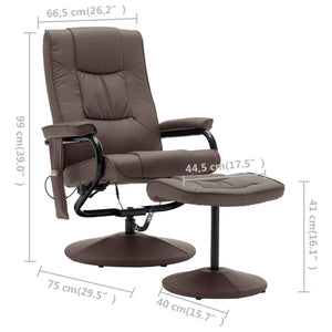 Massage Chair with Foot Stool Brown Faux Leather