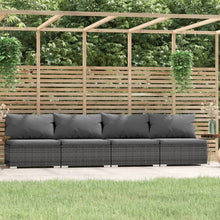 Load image into Gallery viewer, 4-Seater Sofa with Cushions Gray Poly Rattan