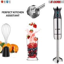 Load image into Gallery viewer, Hand Blender 500W 3-in-1 Multifunctional Electric Immersion Blender 8 Variable speed Stick Batidora Emersion Mixer, 600ml Mixing Beaker, Whisk Attachment, BPA Free 5 Core