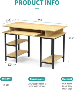 Mecor Study Writing Computer Desk 47" with Keyboard Tray/Shelves PC Laptop Table Study Work-Station for Home Office--YS