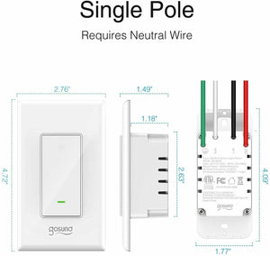 Gosund 2 Pack Smart Light Switch ON-OFF In-Wall Single-Pole 15A White WiFi Alexa