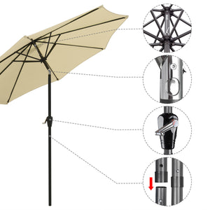 9ft Patio Umbrella Outdoor Market Table Umbrella with Push Button Tilt and Crank for Garden, Lawn, Deck, Backyard & Pool, 8 Sturdy Ribs, Beige