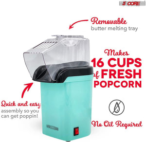 Popcorn Machine Hot Air Electric Popper Kernel Corn Maker Bpa Free No Oil 5 Core POP