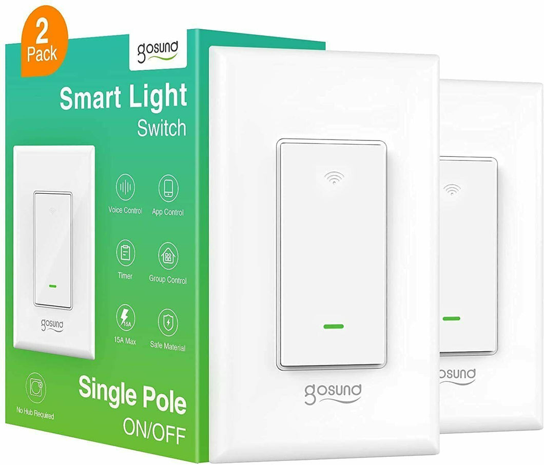 Gosund 2 Pack Smart Light Switch ON-OFF In-Wall Single-Pole 15A White WiFi Alexa