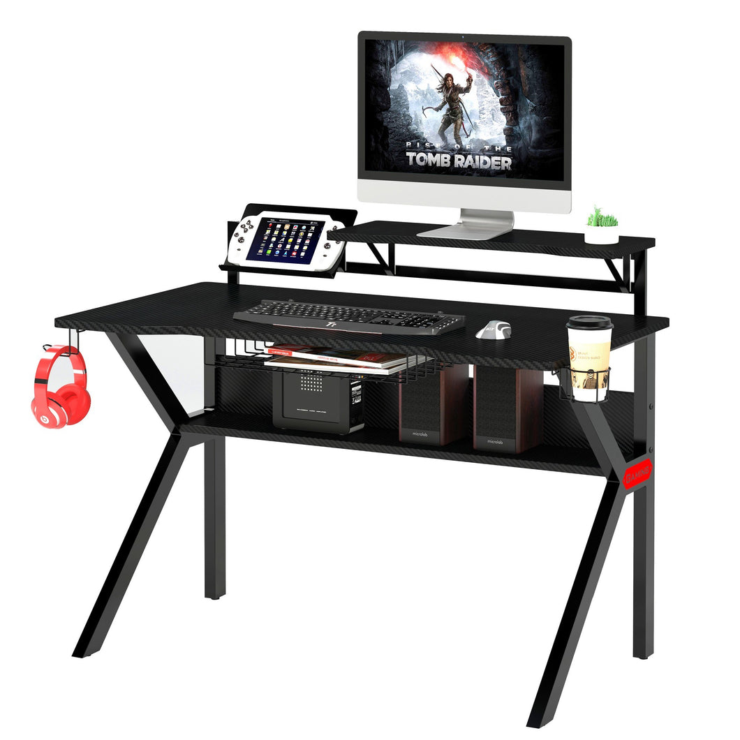 PVC Coated Ergonomic Metal Frame Gaming Desk with K Shape Legs, Black